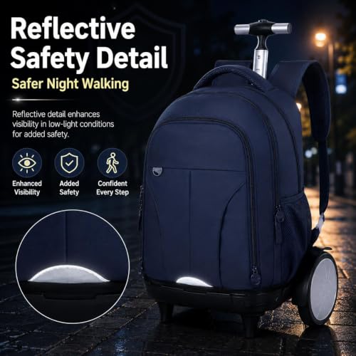 gxtvo Large Wheels & Quiet Glide | Men & Women Roller Backpack with Wheels - Water-Resistant Wheeled Bag with Lunch Box for Office, Travel & College - Blue - color: Rolling Backpack Reflective Blue