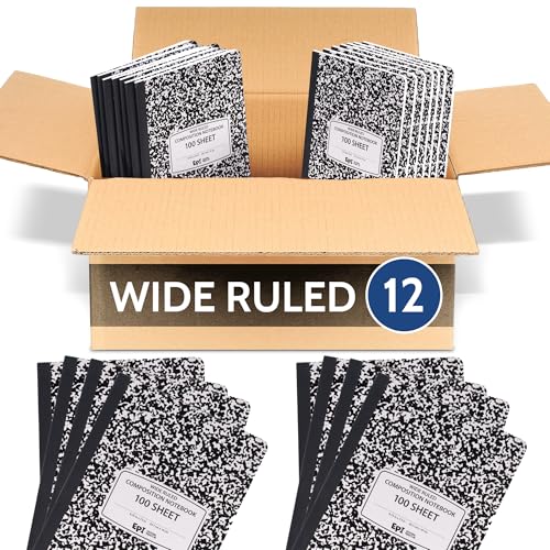 12 Pack - EPI Marble Hardcover Wide Ruled Composition Notebook | 200 Pages (100 Sheets), 9.75 x 7.5 in, Sturdy Sewn Binding | School, Office, Journaling, Notes - size: Pack of 12, style: Wide Ruled