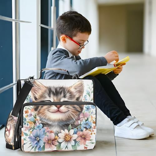 3 Ring Zipper Binder with Shoulder Strap, 500 Sheets Capacity, Multi-Pocket Organizer for School/Office, 1.5 Inch D-Rings Zip Binder (Cute Kawaii Cat)