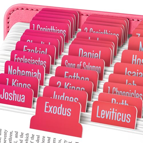EssexWares - Berry Blaze Bible Tabs for Old and New Testament, 80 Large Print Tabs for Bible Study, Water-Resistant and Durable Index Tabs for Women and Men - 1.7" Wide - color: Berry Blaze