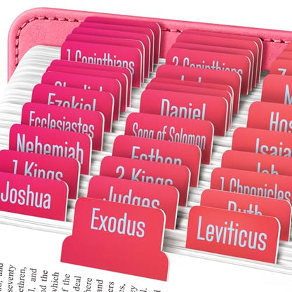 EssexWares - Berry Blaze Bible Tabs for Old and New Testament, 80 Large Print Tabs for Bible Study, Water-Resistant and Durable Index Tabs for Women and Men - 1.7" Wide - color: Berry Blaze