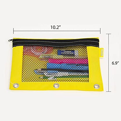 BAZIC PRODUCTS Bright Color 3-Ring Pencil Pouch with Mesh Window, 2-Pack | clear mesh window and a zipper closure for pens; pencils; supplies - color: Pink