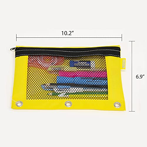 BAZIC PRODUCTS Bright Color 3-Ring Pencil Pouch with Mesh Window, 2-Pack | clear mesh window and a zipper closure for pens; pencils; supplies - color: Blue