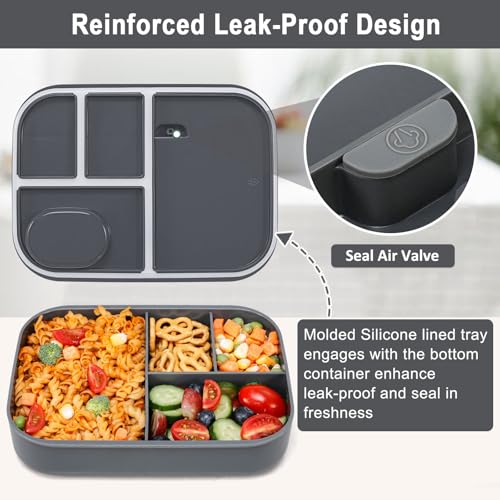 Caperci Stackable Bento Lunch Box for Adult & Teens - Reinforced Leak-Proof Lunch Container 4-Compartment with Utensils & Sauce Container, BPA-Free, Dishwasher/Microwave Safe, 47oz (Dark Gray) - color: Dark Gray