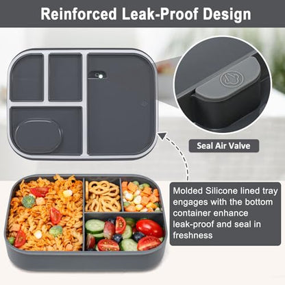 Caperci Stackable Bento Lunch Box for Adult & Teens - Reinforced Leak-Proof Lunch Container 4-Compartment with Utensils & Sauce Container, BPA-Free, Dishwasher/Microwave Safe, 47oz (Dark Gray) - color: Dark Gray