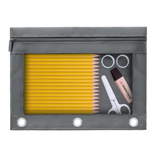 3 Ring Binder Pencil Pouch, Durable Pencil Case for School Supplies, Classroom Must Haves, 3-Hole Design Fits Binders, Zipper Closure, Ideal for Students/Back to School Grey - color: Grey
