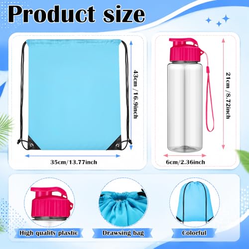 40 Pcs 17 oz Plastic Water Bottles Bulk and Drawstring Backpack Set for Back to School Gifts Reusable Flip Top Leakproof Water Bottles with Handle Adults Sports Gym Travel Outdoor(Vivid) - color: Vivid