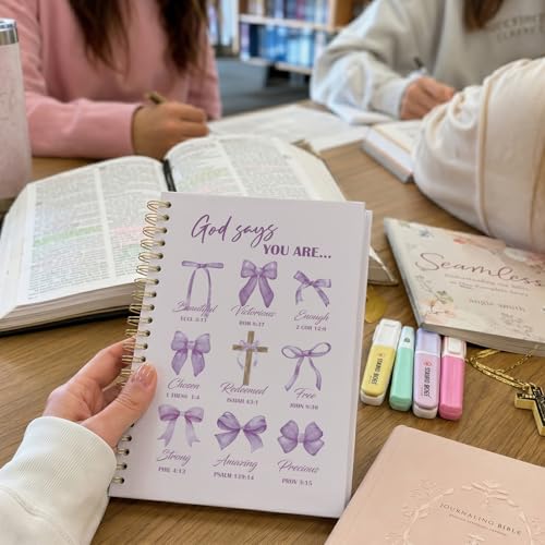 VONTP Bible Purple Bow Christian Notebook Journal for Women, 5.5 x 8.3 Inch | Christian Girl Energy Journal, Christian Study Notebook, Cute Preppy Bible Study Spiral Notebook for Bible Notes - color: 001-Purple