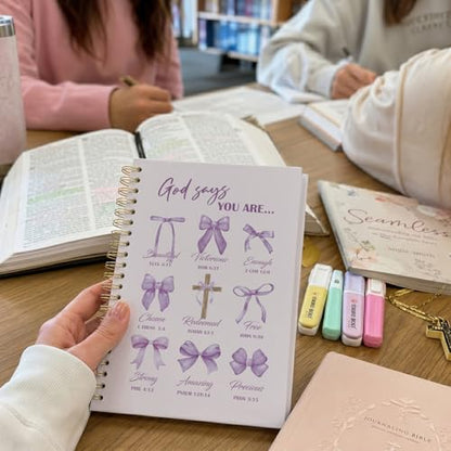 VONTP Bible Purple Bow Christian Notebook Journal for Women, 5.5 x 8.3 Inch | Christian Girl Energy Journal, Christian Study Notebook, Cute Preppy Bible Study Spiral Notebook for Bible Notes - color: 001-Purple