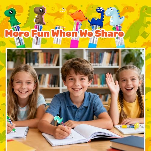 24Pcs Mini Multicolor Pens in One, 4-in-1 Cute Fun Ballpoint Pens Bulk for Dinosaur Party Favors Back to School Gifts for Classroom Birthday Gifts (Dinosaur) - style: Dinosaur