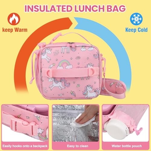 JOOPETALK Bento Lunch Box Set for Kids with 9oz Soup Thermo, Insulated Lunch Bag,Leak-proof BPA-free Lunch Food Container with 3-4 Conpartments for School Travel-Pink
