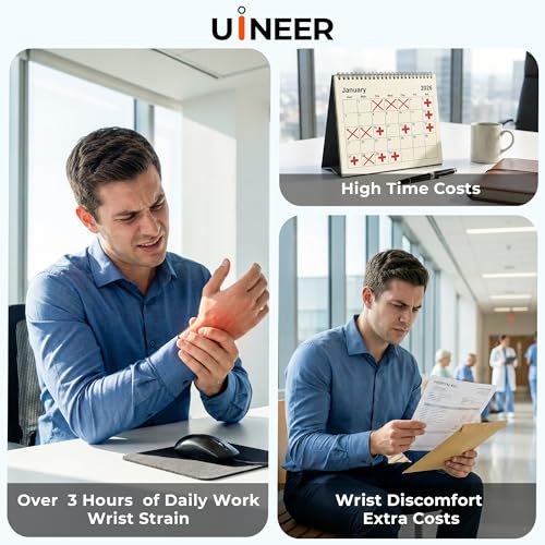 Uineer Vertical Ergonomic Mouse, Wireless Bluetooth Mouse, 3-Device | Switch among 3 devices via dual Bluetooth and 2.4G; rechargeable with 7-color ambient lighting. - color: Black