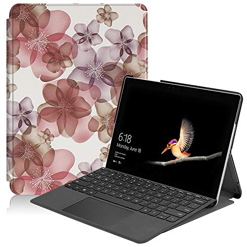 Gylint Case for Surface Go 4 2023 /Go 3 2021 /Go 2 2020 /Surface Go 2018, Slim Fit Leather Smart Case Cover with Pencel Holder for Microsoft Surface Go Flower - color: Flower