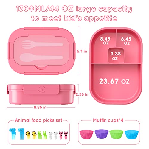 Bento Box, 44oz 4 Compartment Lunch Container with Cutlery for Kid/Adult/Toddler, Leak Proof, Microwave/Dishwasher/Refrigerator Safe, BPA Free (Pink) - color: Pink