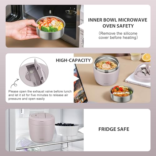 wiwens Thermo Food Jar for Hot Food Adults 32OZ Soup Thermo Lunch Containers Wide Mouth Vacuum Insulated Stainless Steel Leakproof Bento Box with Spoon (Purple) - color: Purple