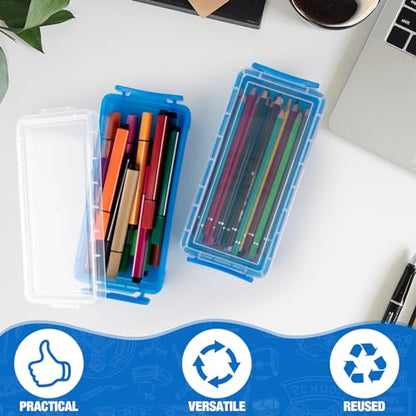 Gueevin 24 Pcs Large Capacity Plastic Pencil Box Clear Plastic Pencil Case Crayon Box with Snap Tight Lid Watercolor Pen Storage Brush Organizer Drawing Tools Container (Cute Blue) - color: Cute Blue