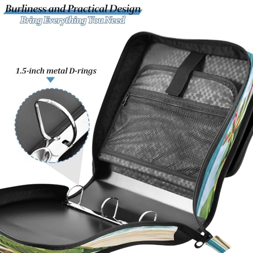 Parrots on The Beach Zipper Binder 3 Ring with Handle and Shoulder Strap, 500 Sheet Binder Organizer Capacity & Multi-Pockets for School Office - color: A1648
