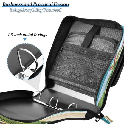 Parrots on The Beach Zipper Binder 3 Ring with Handle and Shoulder Strap, 500 Sheet Binder Organizer Capacity & Multi-Pockets for School Office - color: A1648