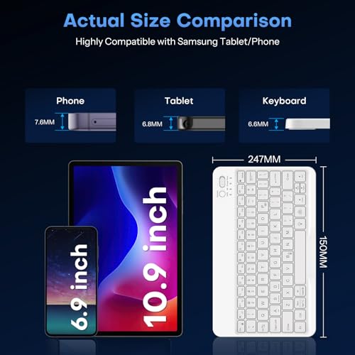OMOTON Rechargeable Ultra-Slim Keyboard with Upgrade Oversize Keycaps, Adjustable Stand and Backlit, Wireless Bluetooth Keyboard for Samsung Tablet, iPad, Smartphone, Android, iOS, Windows, White - color: White