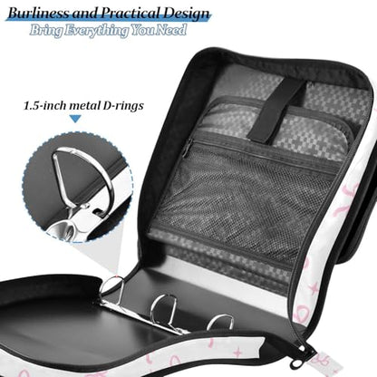 Bow 3 D-Ring Binder Bag Multi-Pocket Zipper Organizer with Handle and Detachable Shoulder Strap Holds 500 Sheets for School Office Supplies - color: Dhb-005