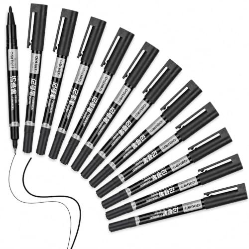 deli 12 Count Black Dual Tip Waterproof Permanent Marker Pens Bulk | Quick Dry Ink,Fine point,for writing,labeling,drawing,posters,office,DIY & school crafts;works on wood,plastic,glass,metal