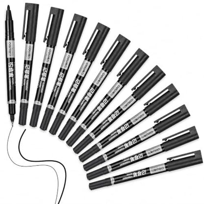 deli 12 Count Black Dual Tip Waterproof Permanent Marker Pens Bulk | Quick Dry Ink,Fine point,for writing,labeling,drawing,posters,office,DIY & school crafts;works on wood,plastic,glass,metal