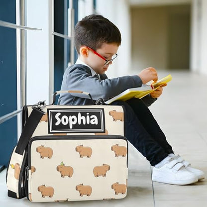Capybara Beige Print Custom Zipper Binder Bag 3 Ring with Shoulder Strap & Handle Personalized Binder Bag Expandable File Folder for School - color: Multi-capybara Beige