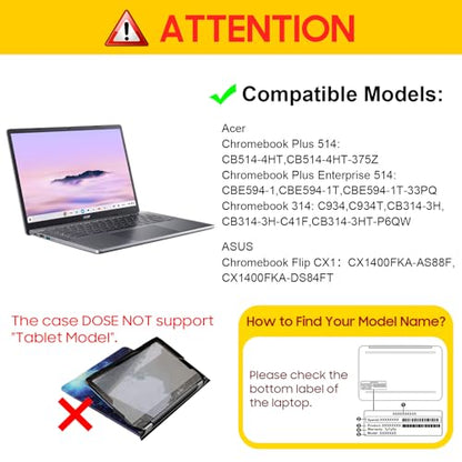 Fintie Laptop Sleeve for 14 Inch Chromebook with Pocket, PU Leather, Black | Fits for Acer Chromebook Plus 514 CB514-4HT, ASUS Chromebook Flip CX1 CX1400FKA-AS88F, Samsung Galaxy Chromebook Go - color: Black