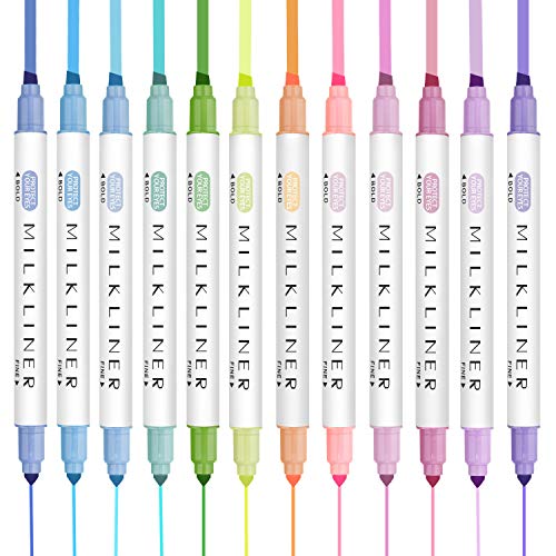 YOOUSOO 12 Pcs Aesthetic Highlighters Assorted Colors, Pastel Highlighters Set Unique Retro Color, Quick Dry Dual Tip No Bleed Highlighter Markers for School Office Bible Journals Planners Books Notes - color: Assorted