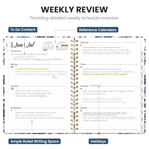 Planner 2026-2027, Academic Planner Weekly and Monthly, Jul 2026 - Jun 2027, Spiral Bound School Planning Tool with Tabs and Pocket, Perfect for Students & Teacher, 6.3" x 8.5", Blue Heirloom - color: I-Blue Heirloom, size: 6.3"x8.5" (A5)