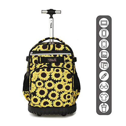 Tilami Rolling Backpack 18 inch Wheeled Laptop Backpack School College Student Travel Trip Boys and Girls (Sunflower) - color: Sunflower