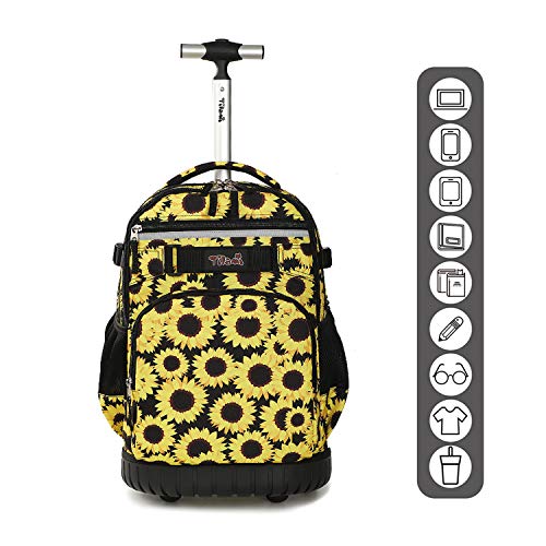Tilami Rolling Backpack 18 inch Wheeled Laptop Backpack School College Student Travel Trip Boys and Girls (Sunflower) - color: Sunflower