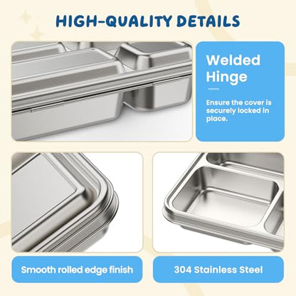 Stainless Steel Bento Box, 4-Compartment Metal Lunch Box with Removable Silicone, Lunch Container for Kids & Adults with Silicone Inner Container, School, Office, Dishwasher Safe(Blue) - color: Blue