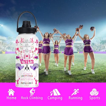 Cheer Water Bottle for Girls Women 32 oz,Cheerleader Stainless Steel Insulated Water Bottle Gifts,Cheerleading Gift for Teen Birthday for Cheer Coach Friend Besties - color: Cheerleader