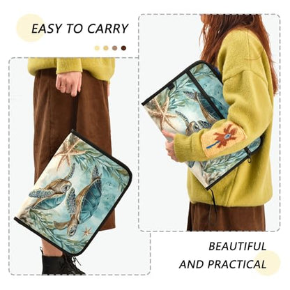 13 Pockets Expanding File Folder Sea Turtle Starfish Accordion File Organizer A4 Letter Size Paper Document Storage Zipper Expandable Folders with Labels