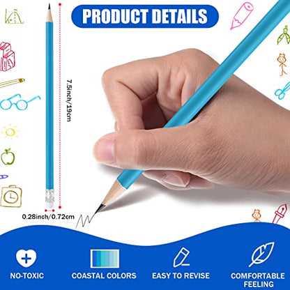 CHENGU 24 Pcs Blue Pencils for Kids Erasable Wood Pencils Pack Cute School Supply for Kid with Top Eraser Blue Wooden Back to School Kit Drawing Work Summer Office Gift