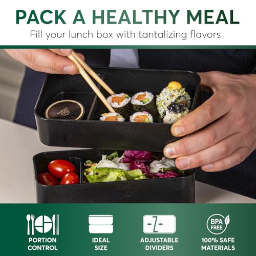 Umami Bento Box Adult All-in-1 w/ 4 Utensils, 100% Leakproof, Dishwasher & Microwave Safe Lunch Containers for Adults w/ 4 Compartments, Black & Gold, 40 oz - color: Black & Gold, size: M - 40 oz