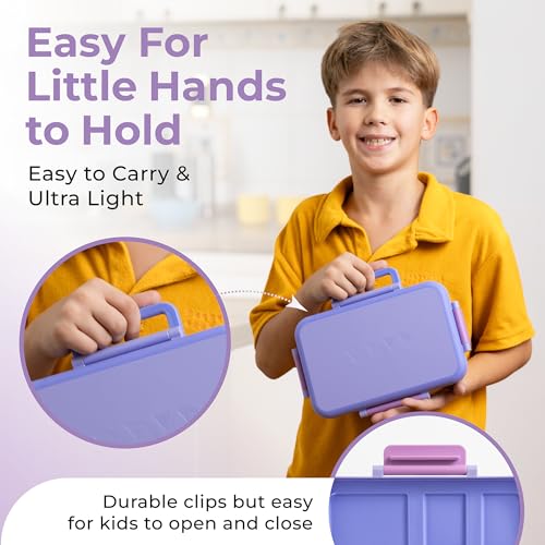 ovve Bento Box for Kids & Cutlery Set – Leakproof Kids Lunch Box, Interchangeable Inserts, BPA-Free, Dishwasher Safe Lunch Containers for School, Preschool, Toddler (Purple) - color: Purple