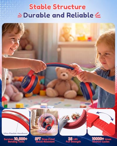 Candy Bila USB C Kids Headphones for School, HD Mic Stereo Sound, 85/94dB Safe Volume, Foldable Wired Over Ear Headphones for Travel, Toddler, Boys, Girls, Tablet, iPad, Gradient red to Dark Blue - color: Gradient red to Dark Blue