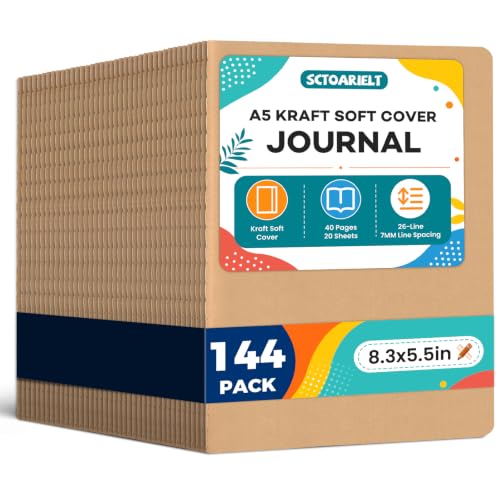 144 Pack A5 Lined Kraft Paper Journals Bulk, Notebooks for Work | A5 Notebook, 8.3" x 5.5" Inch Lined Composition Notebook, College Ruled Journal Notebook for School, 40 Pages / 20 Sheets - color: brown kraft 144 Pcs (One Item)