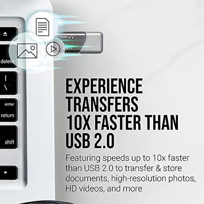 PNY 256GB Turbo Attaché 3 USB 3.0 Flash Drive 3-Pack – Grey, P-FD256X3TBOP-MP, 100MB/s, Light-Weight Durable - Data Storage and Transfer - size: 256GB 3-Pack