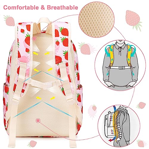 CAMTOP Backpack for Kids, Boys Girls Preschool Backpacks with Lunch Box Toddler Kindergarten School Bookbag Set - color: Strawberry