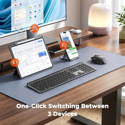 MEETION New Wireless Bluetooth Keyboard and Mouse, Dual Bluetooth and USB Full Size Rechargeable Keyboard with 4 DPI Ergonomic Mouse for Laptop/PC/Computer/iPad, Mac/Windows, C9990 Black Gray - color: Full Size Black