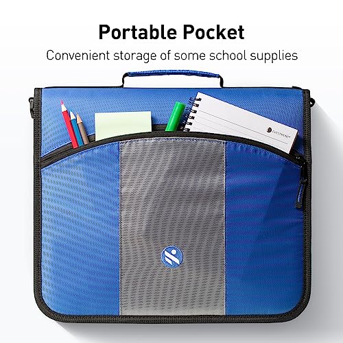 3-Inch Zipper Binder, 3 Rings Binder with Expanding File and Shoulder Strap, Blue - color: Blove