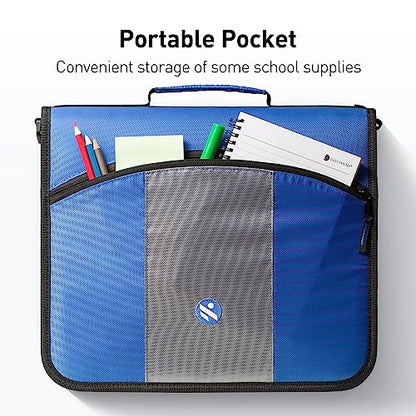 3-Inch Zipper Binder, 3 Rings Binder with Expanding File and Shoulder Strap, Blue - color: Blove
