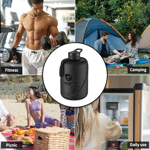 1 Gallon Water Bottle with Straw and Chug Lid, Dishwasher Safe Large Gym Jug, BPA Free Leakproof Plastic Sports Flask with Easy to Clean Handle & Carry Strap, 128 oz Water Bottle - color: Black, size: 128 Ounces