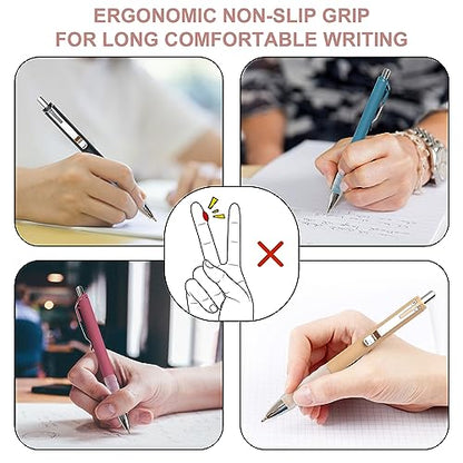 Linbsunne Ballpoint Pens Black Medium Point 1mm Pen with Super Soft Grip Ball Point Pen for Men Women Retractable Pens (silver-12 pcs) - color: silver-12 pcs