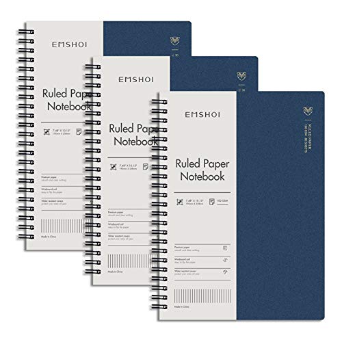 EMSHOI Lined Spiral Journal Notebook, 3 Pack, 480 Pages, B5 (7.4" x 10") | College Ruled, 100 GSM Thick Paper, Flexible Plastic Cover, for School, Student, Writing, Journaling, Work, Women (Blue) - color: Blue, style: B5-Ruled