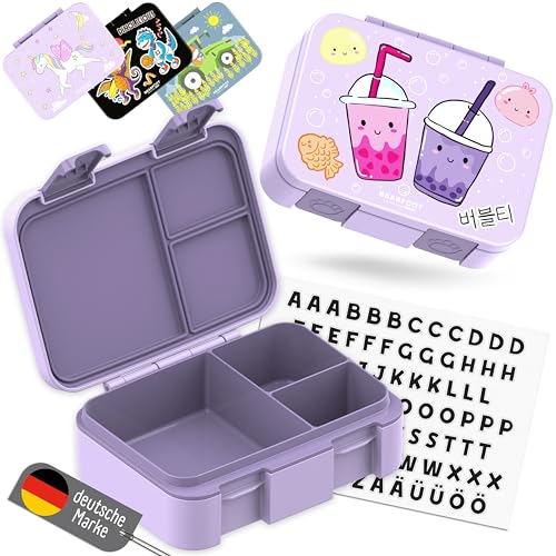 BEARFOOT Kids Lunch Box with Compartments – Compact & Lightweight | Leak-Proof, BPA-Free, Dishwasher Safe | Hand-Drawn Design for Preschool, School, Travel (BubbleTea Purple, 2.75 Cups) - color: BubbleTea-Purple, size: 2.75 Cups