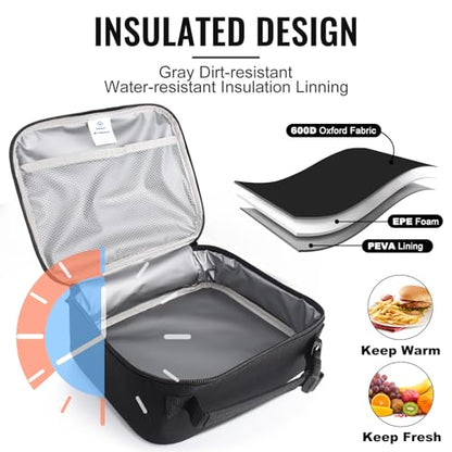 Genteen Lunch Box Kids, Insulated Lunch Bag Kids Boys Girls Back to School, Soft Lunch Box for Men Reusable Lunchbox for Office,Outdoor,School (Black) - color: Black